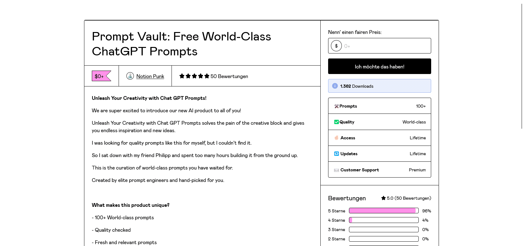 Screenshot of 100+ Free World-Class ChatGPT Prompts Website