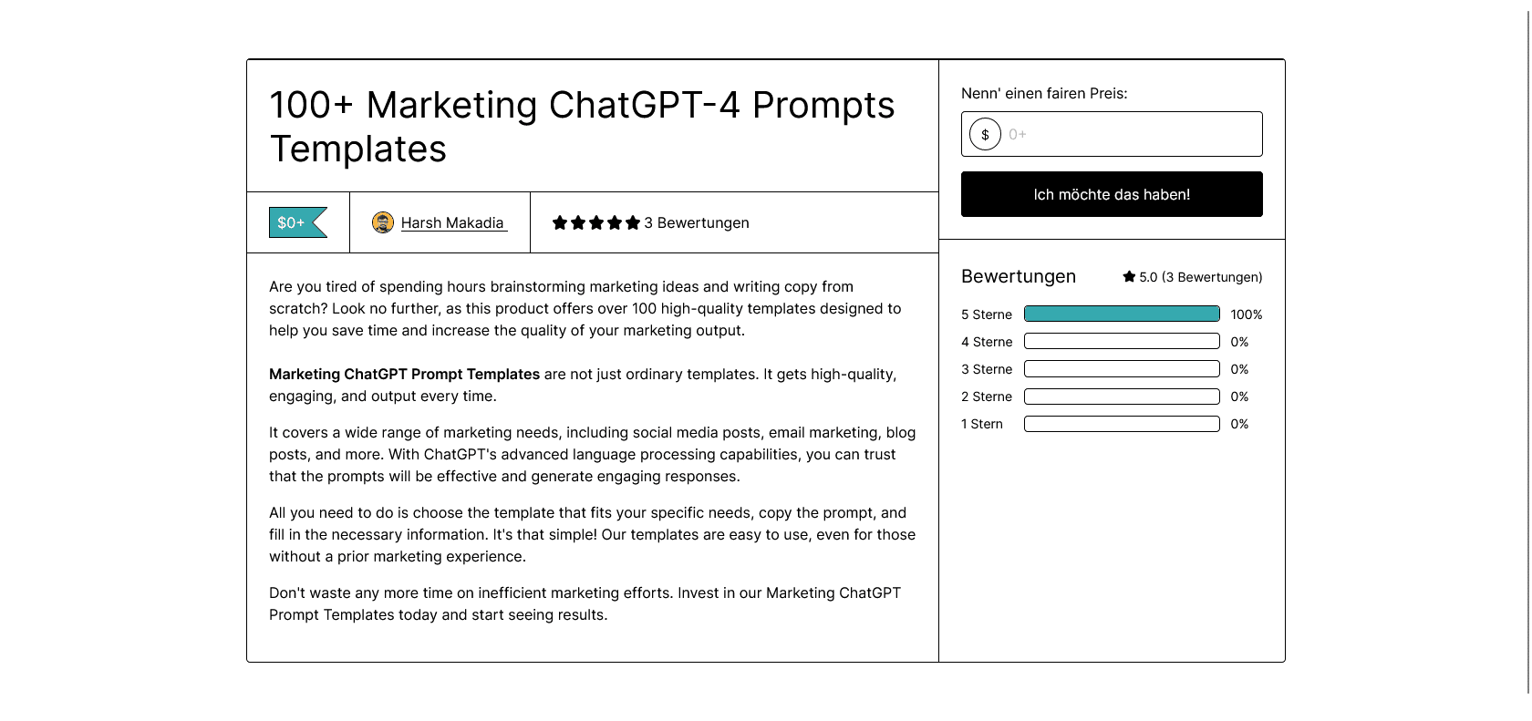 Screenshot of 100+ Marketing GPT-4 Prompts Templates Website