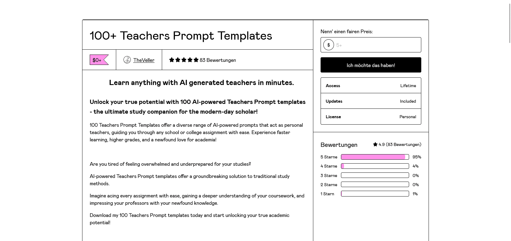 Screenshot of 100+ Teachers Prompt Templates Website