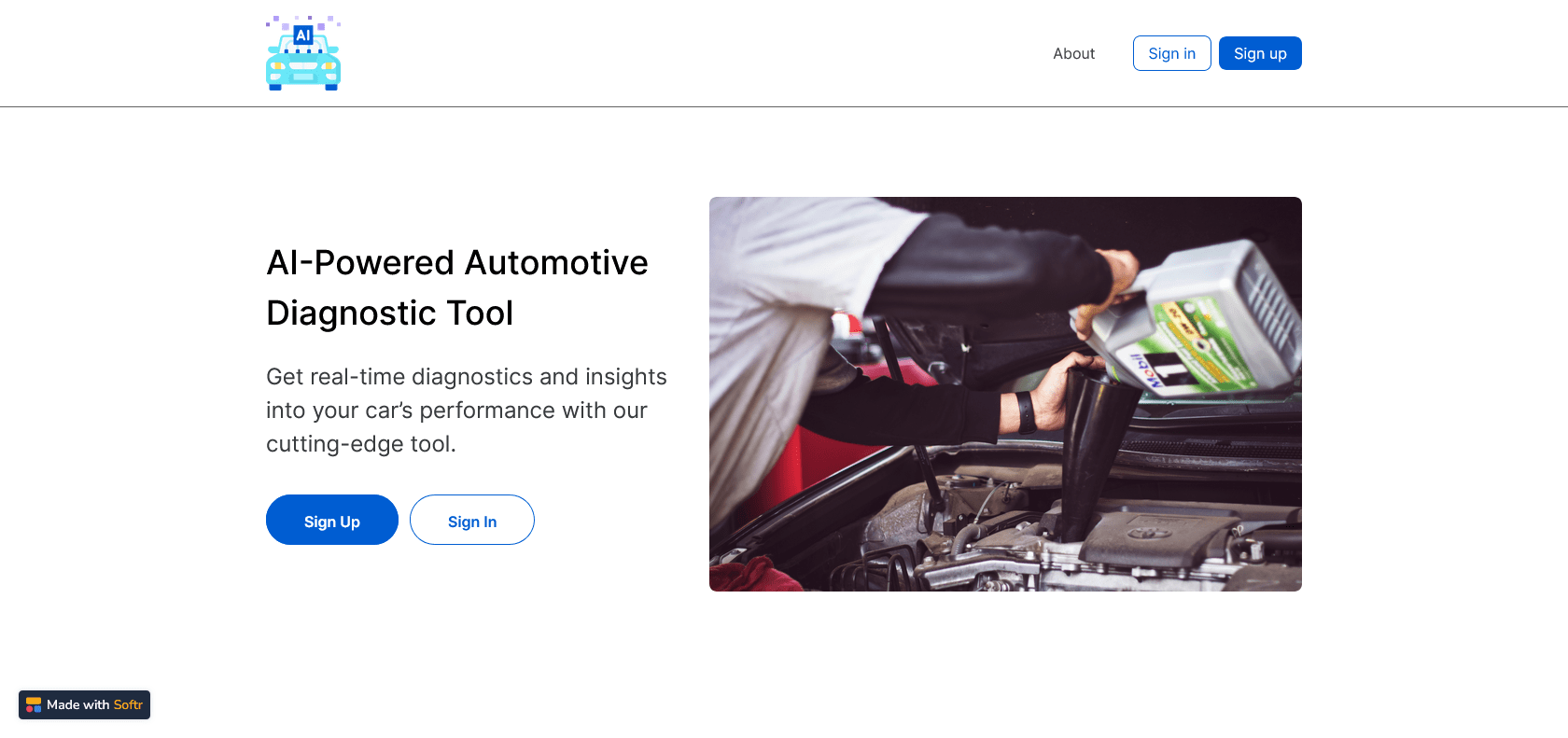 Screenshot of AI Car Diagnosis Website