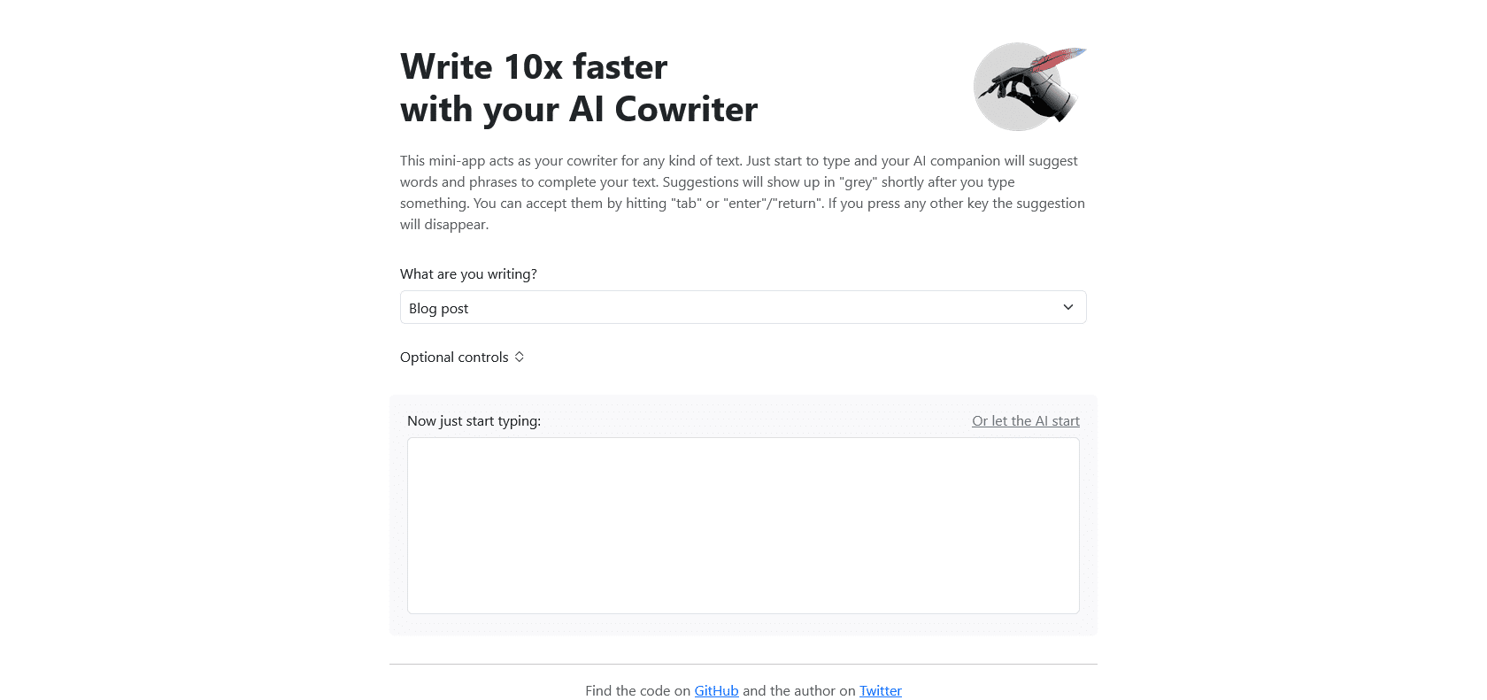 Screenshot of AI Cowriter Website