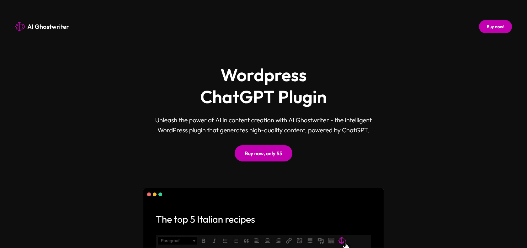 Screenshot of AI Ghostwriter Website