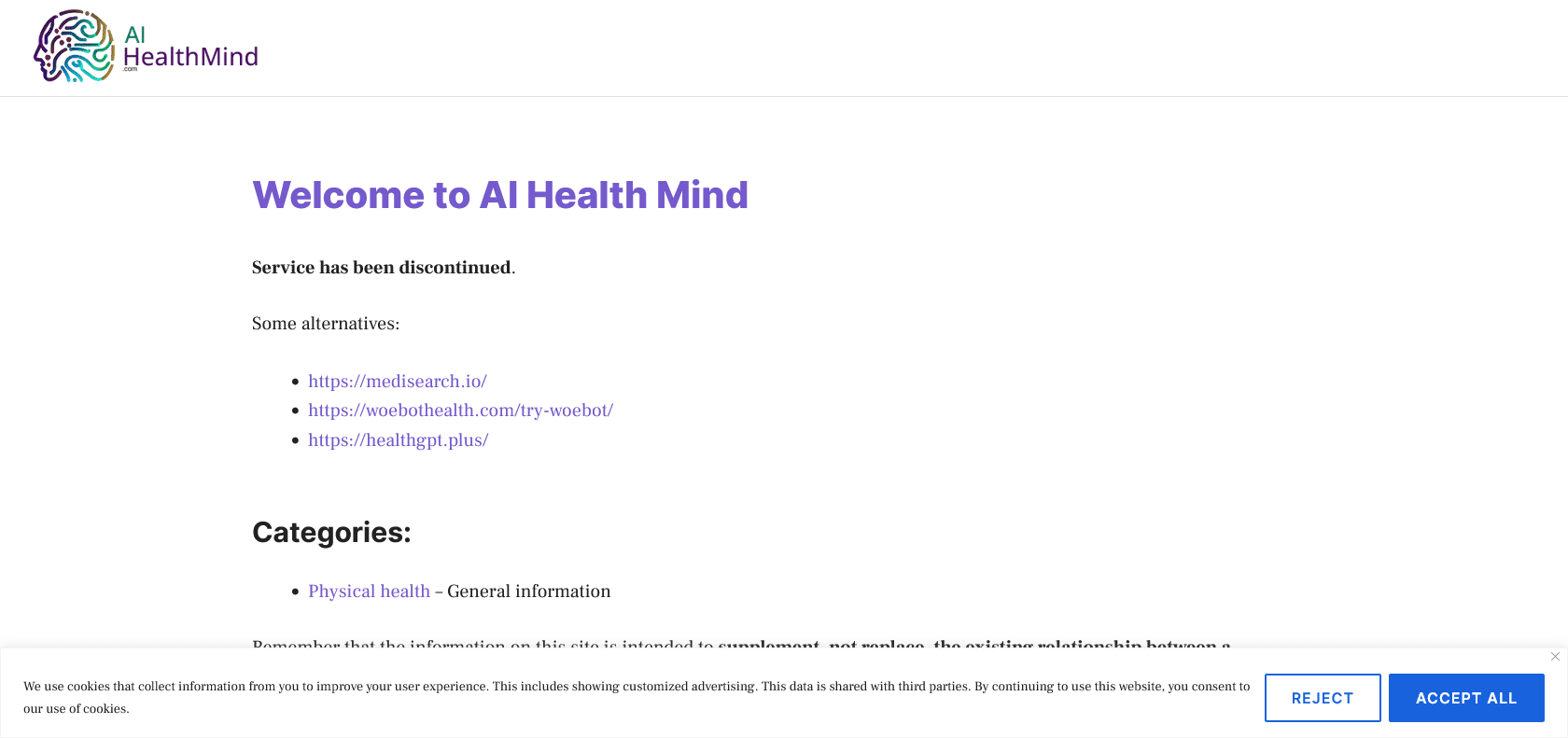 Screenshot of AI Health Mind Website