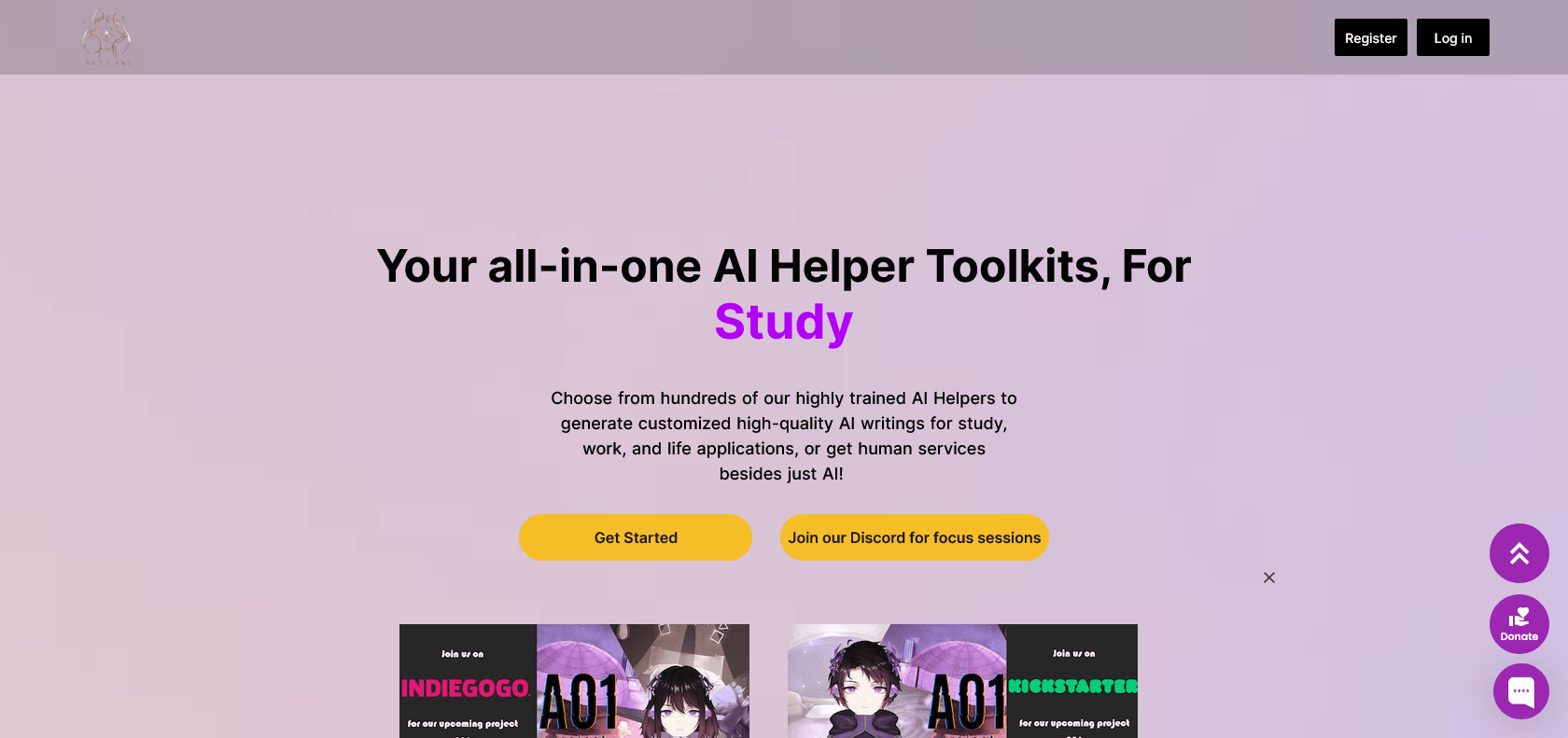 Screenshot of AI Helpers Website