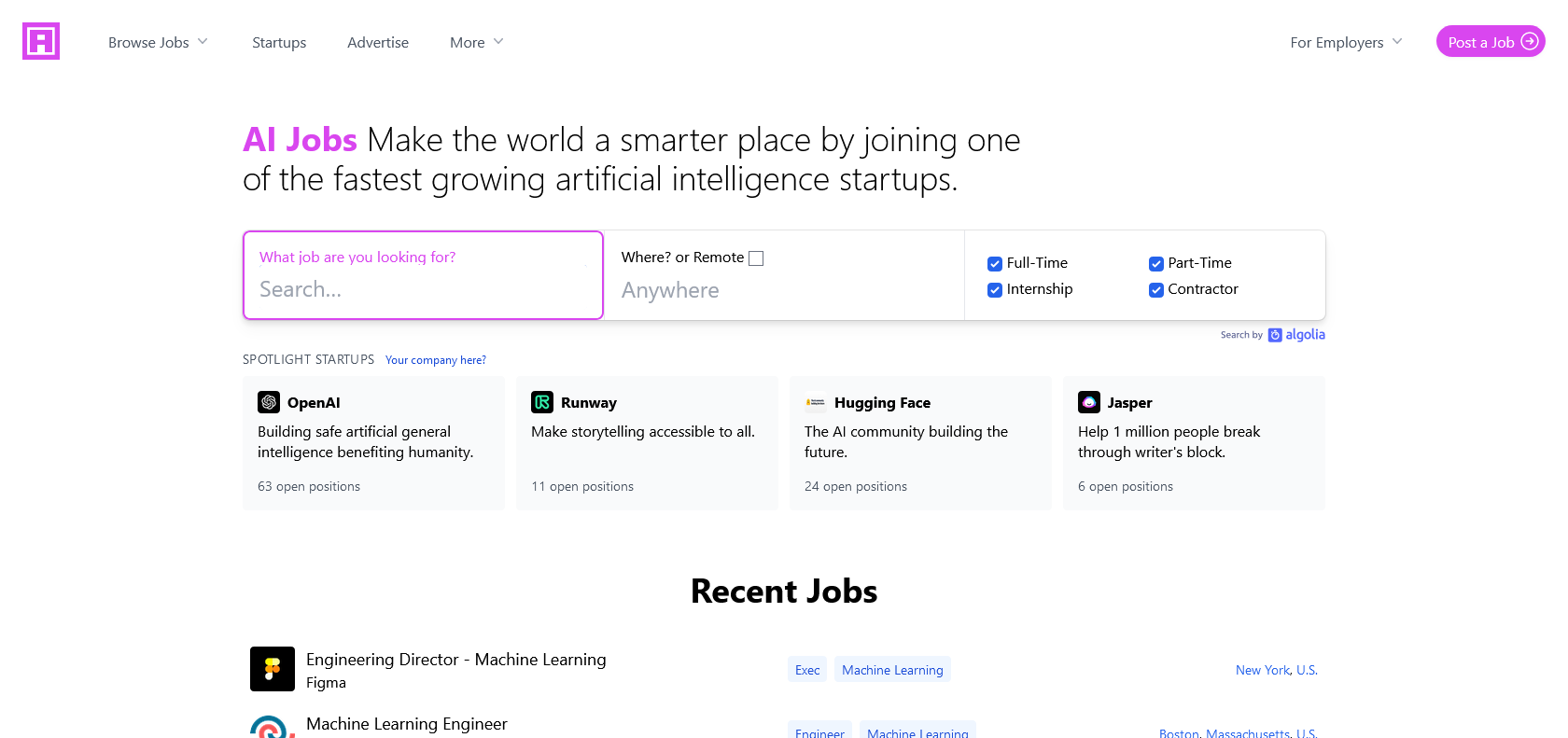 Screenshot of AI Jobs Website
