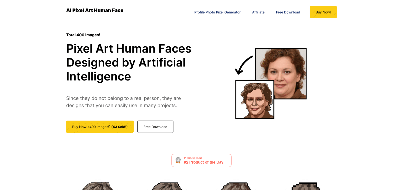 Screenshot of AI Pixel Art Human Face Website