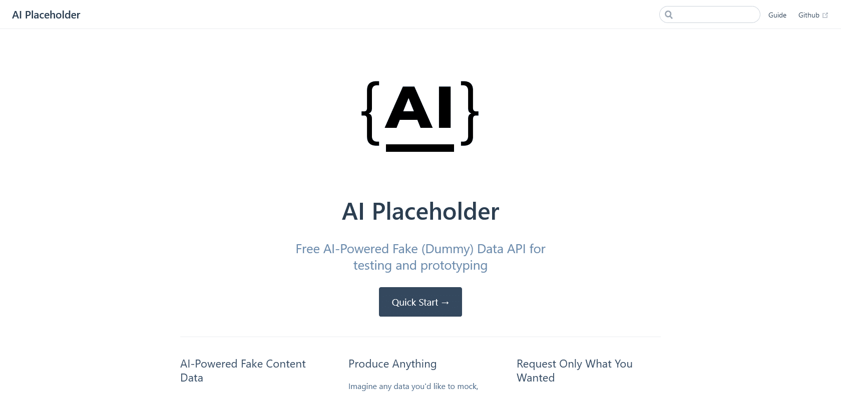 Screenshot of AI Placeholder Website