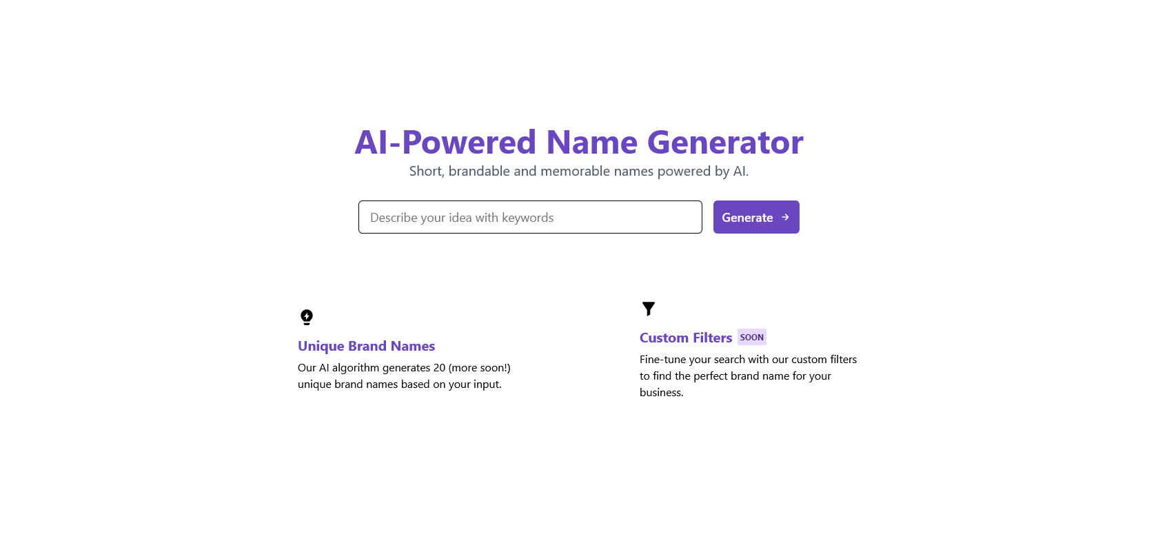 Screenshot of AI-Powered Name Generator Website