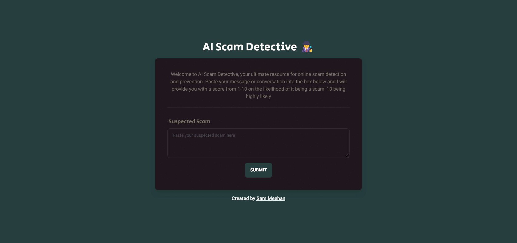 Screenshot of AI Scam Detective Website