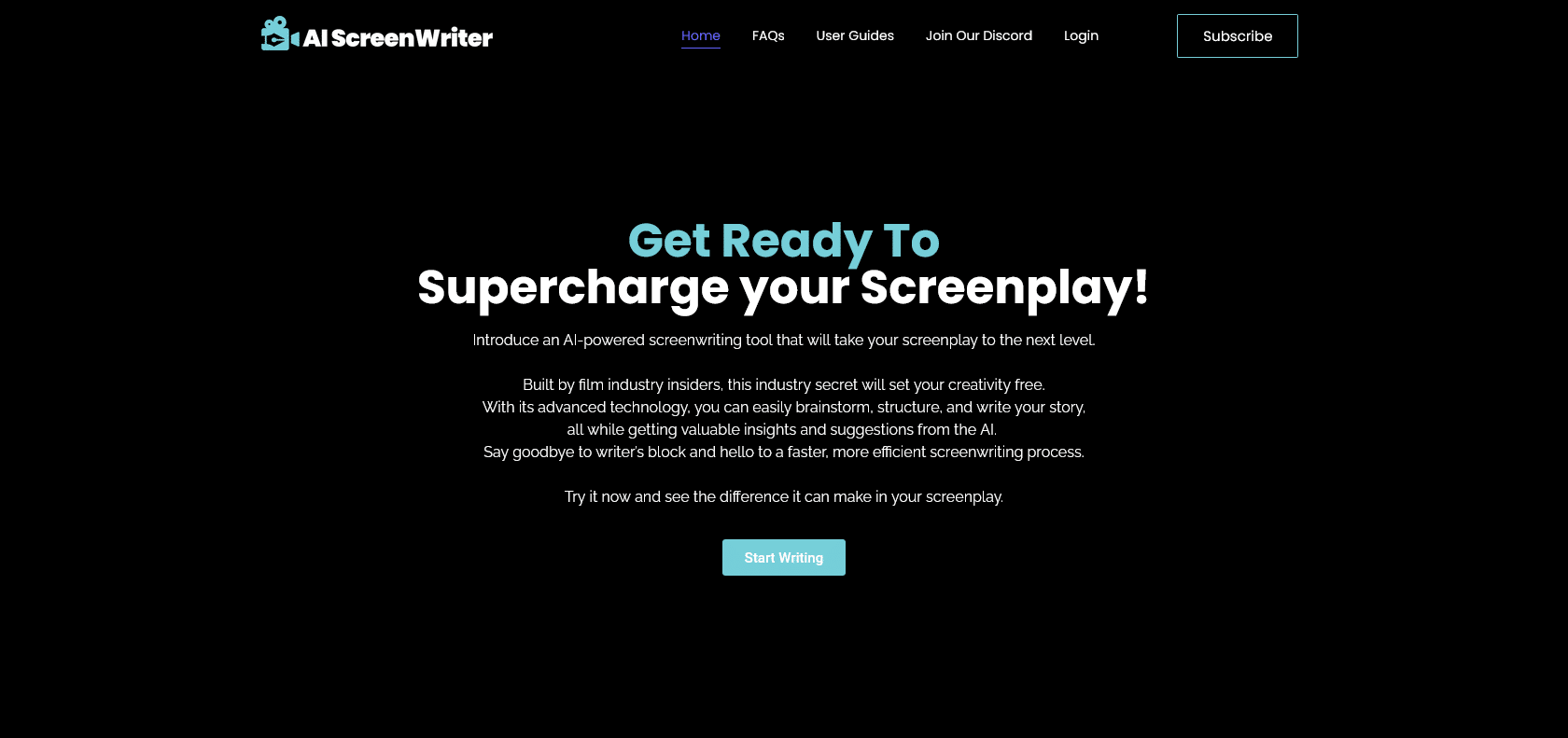 Screenshot of AI Screenwriter Website