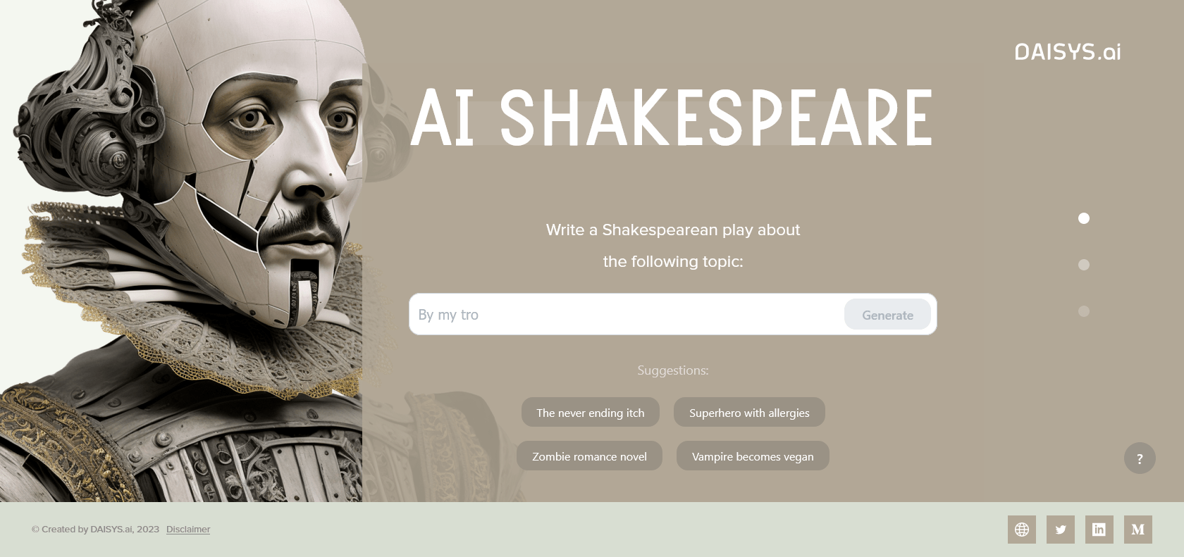 Screenshot of AI Shakespeare Website