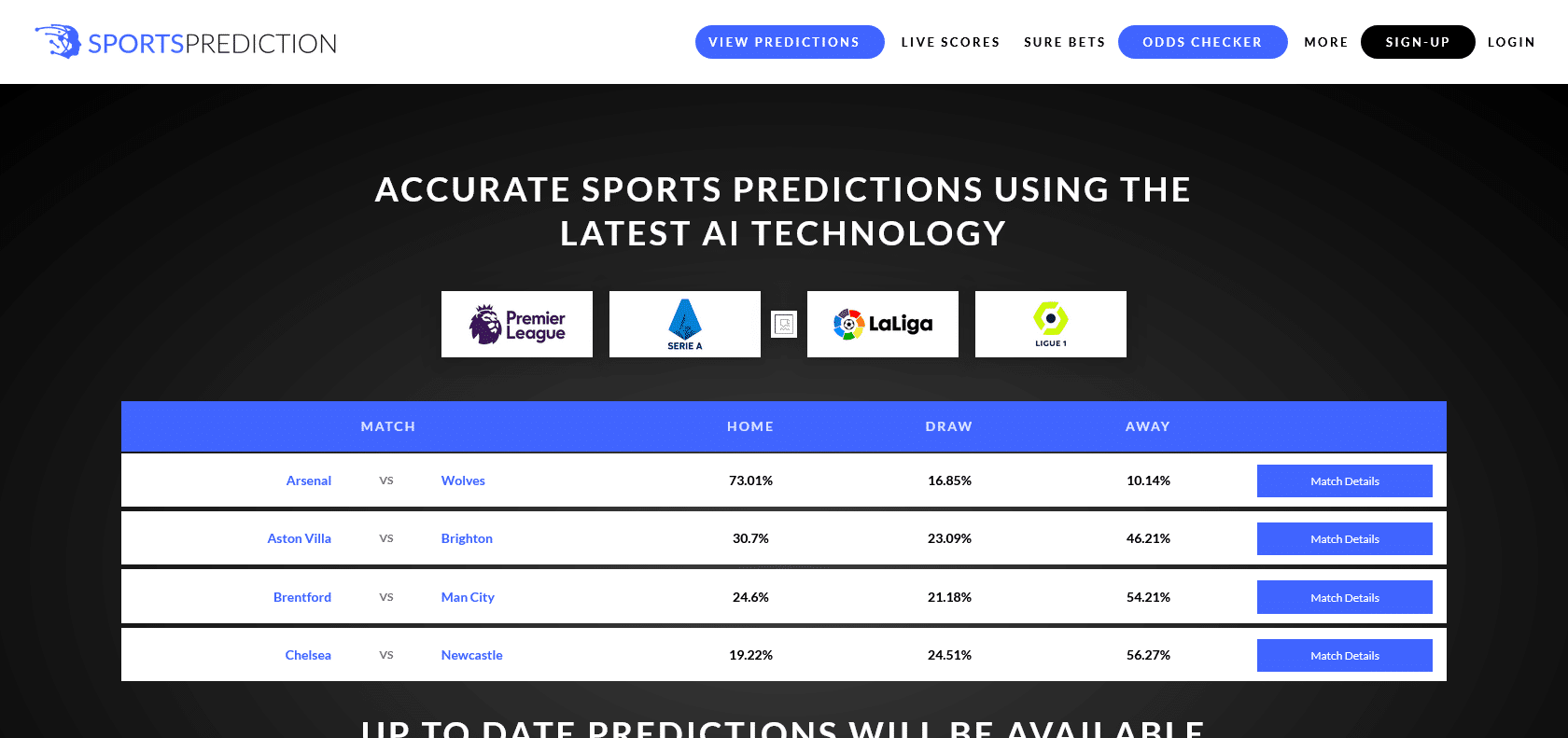 Screenshot of AI Sports Prediction Website