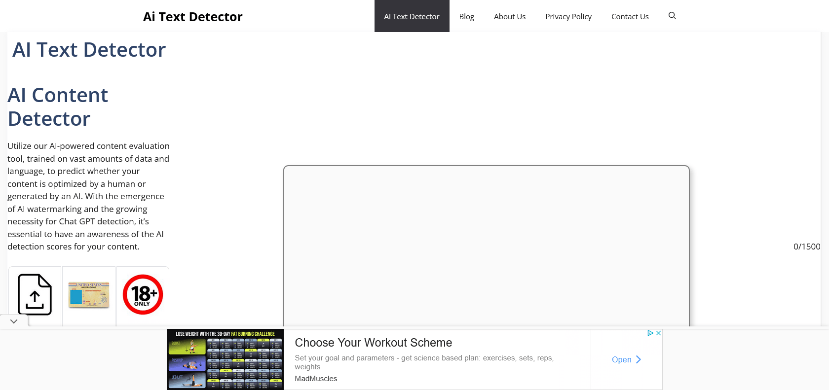 Screenshot of AI Text Detector Website