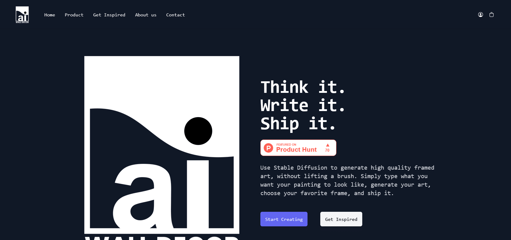 Screenshot of AI Wall Decor Website