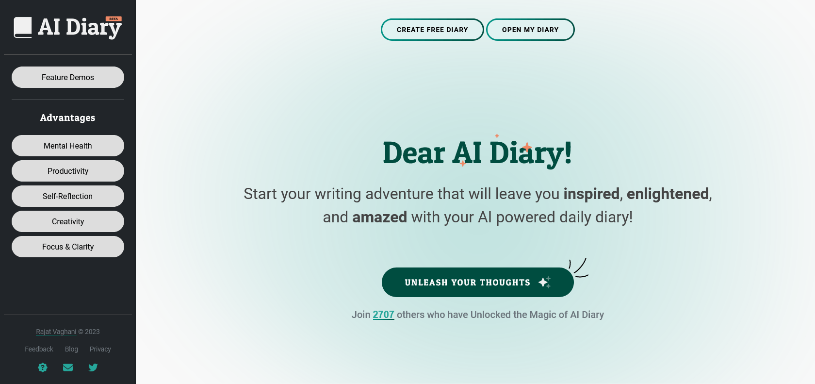 Screenshot of AIDiary Website