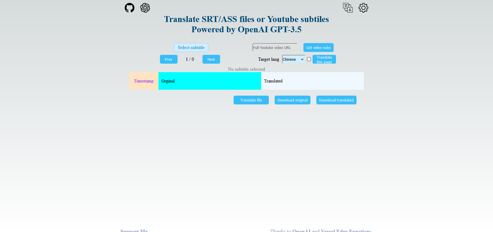 Screenshot of AISubtitle Website