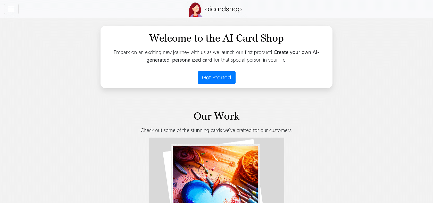 Screenshot of AIcardshop Website