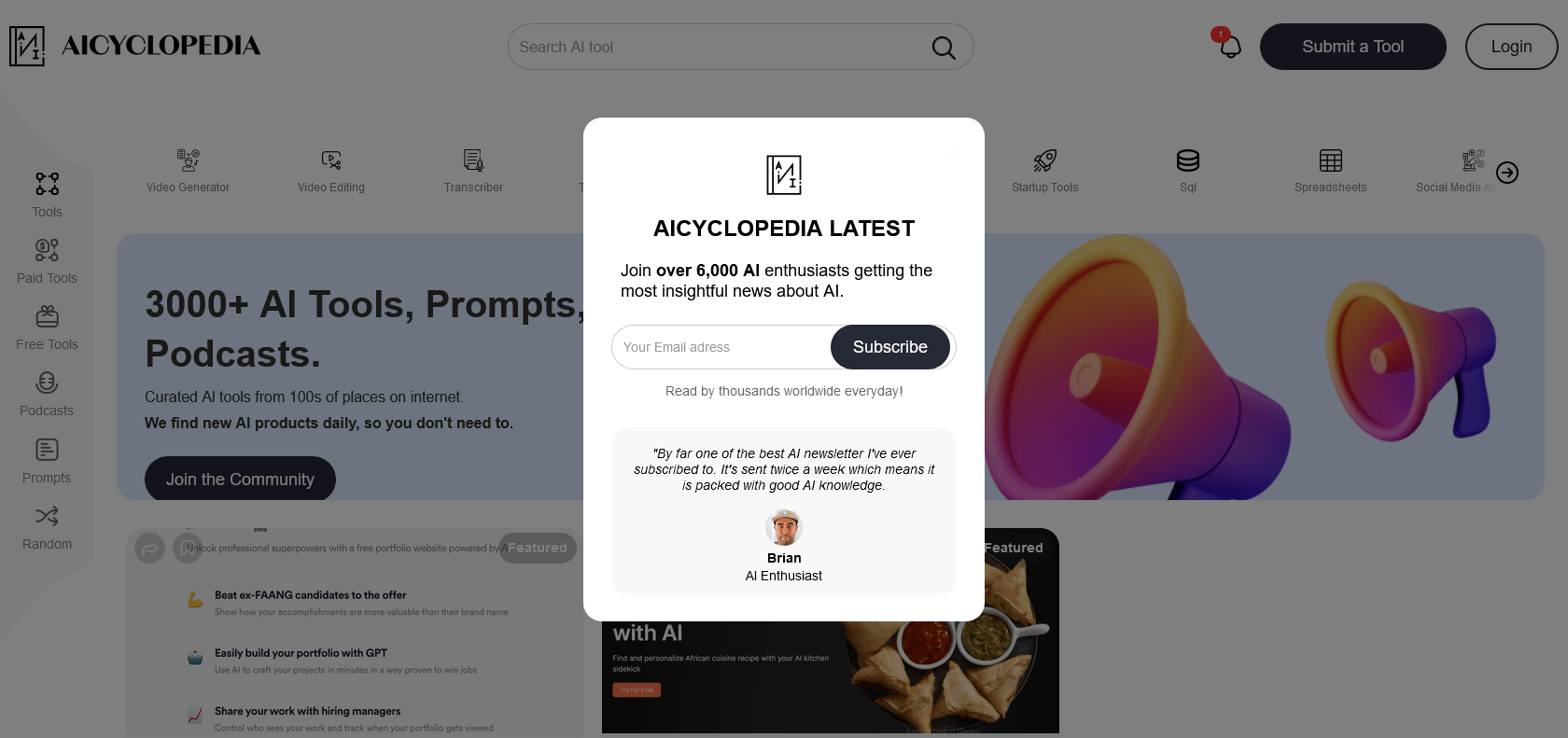 Screenshot of AIcyclopedia Website