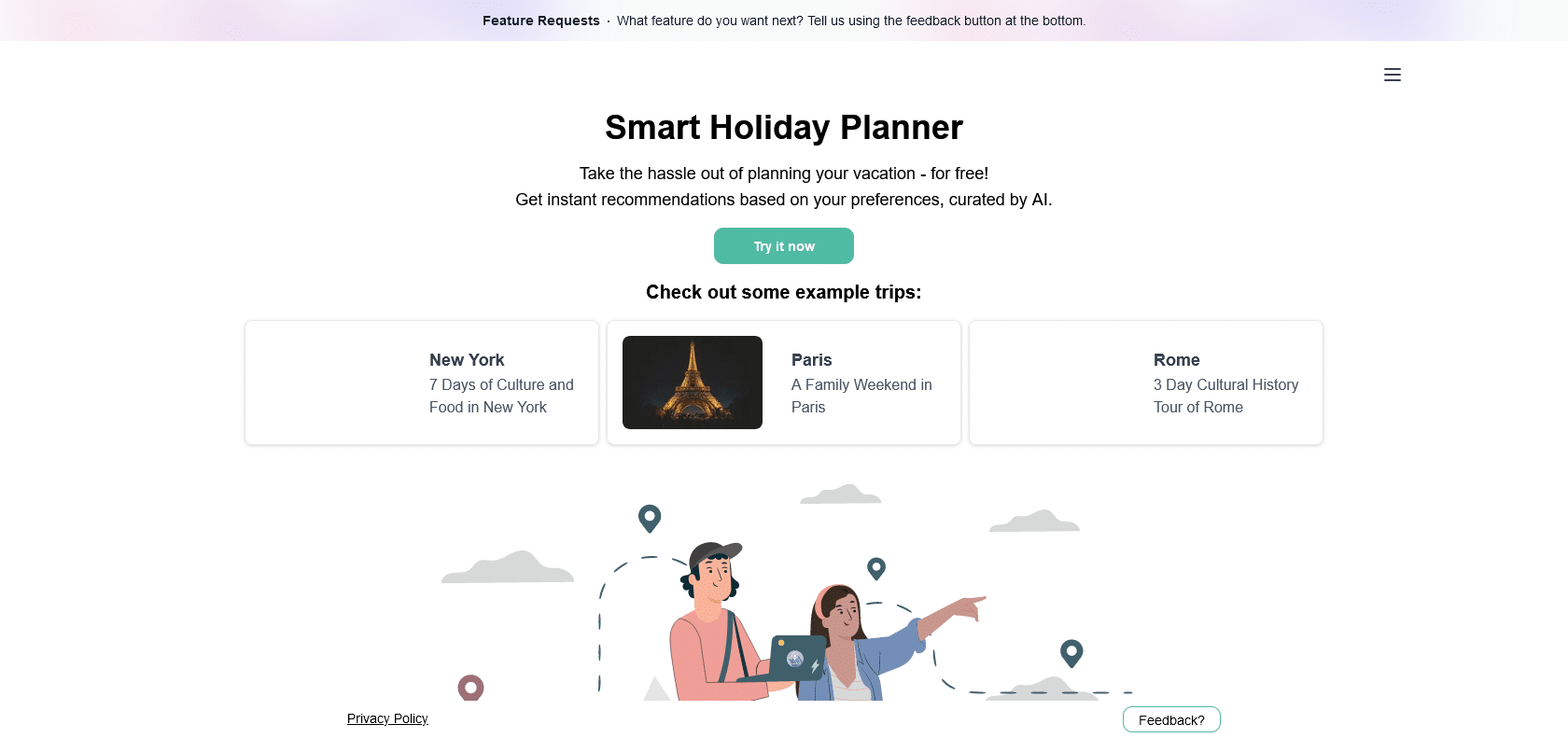 Screenshot of AMBLR - AI Travel Planner Website