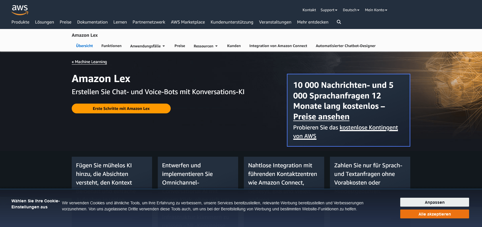 Screenshot of AWS Lex Website