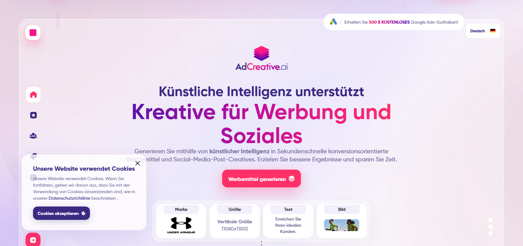 Screenshot of Adcreative.ai Website