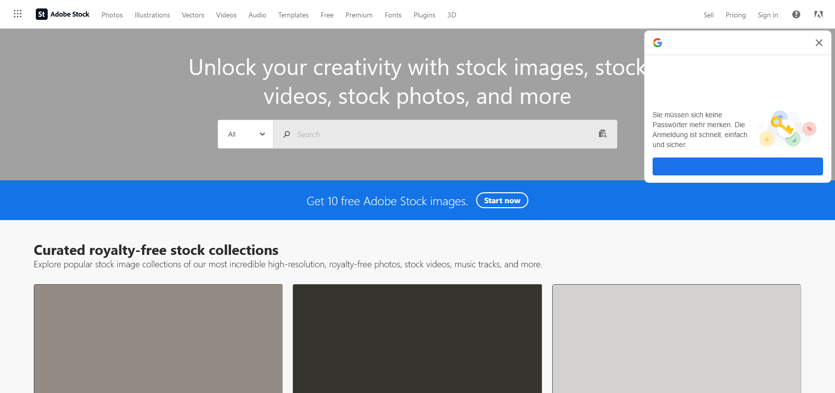 Screenshot of Adobe Stock Website