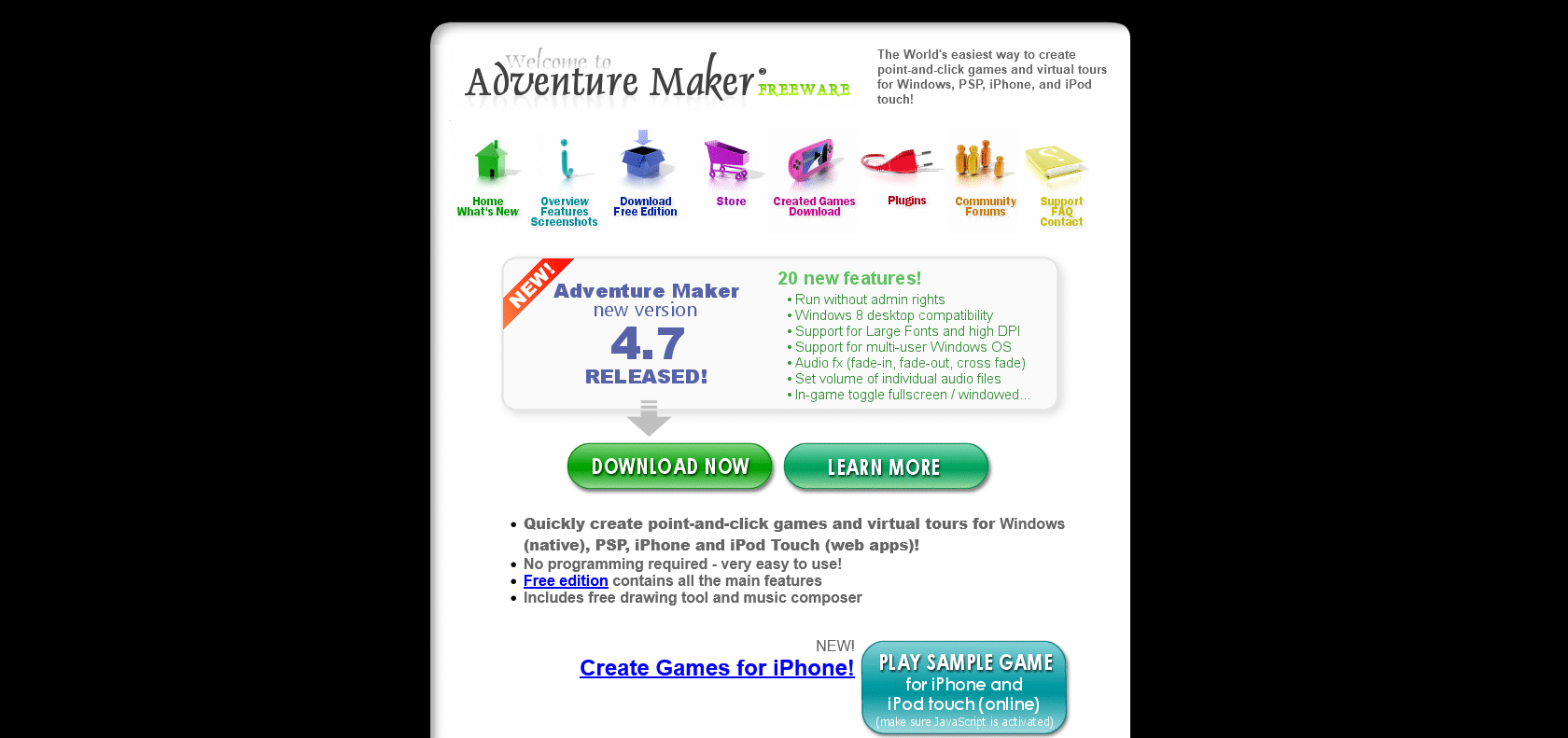 Screenshot of Adventure Maker Website