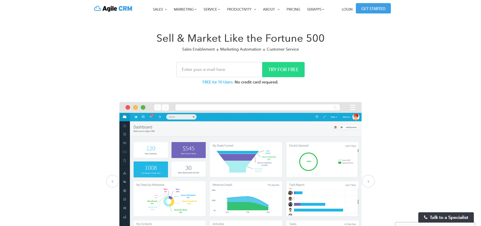 Screenshot of Agile CRM Website