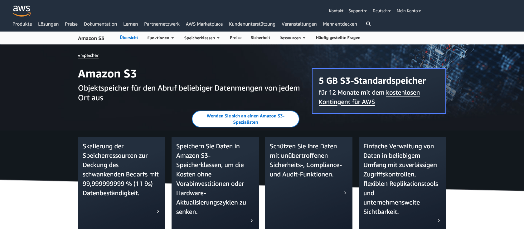 Screenshot of Amazon S3 Website