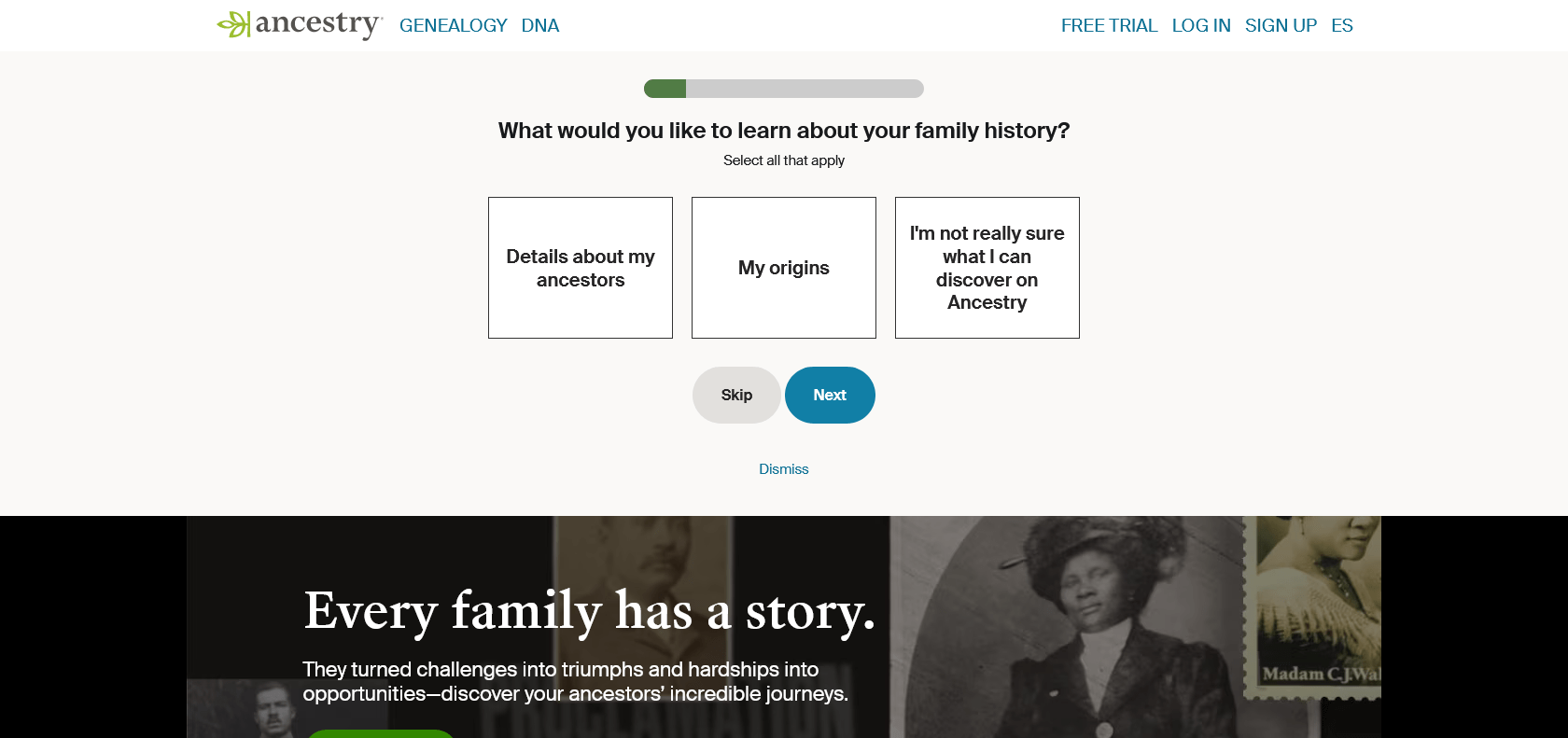 Screenshot of Ancestry Website