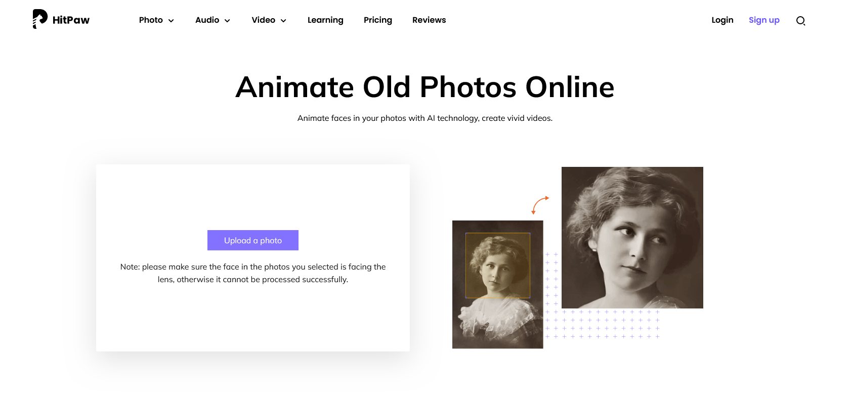 Screenshot of Animate Old Photos Online Website