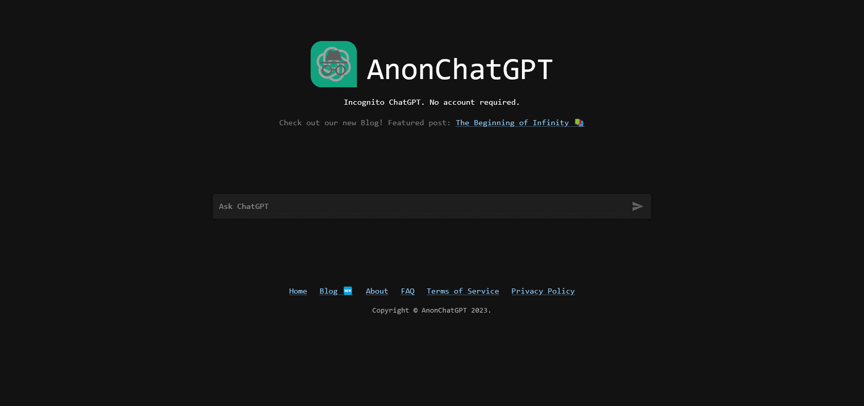 Screenshot of Anonchatgpt Website