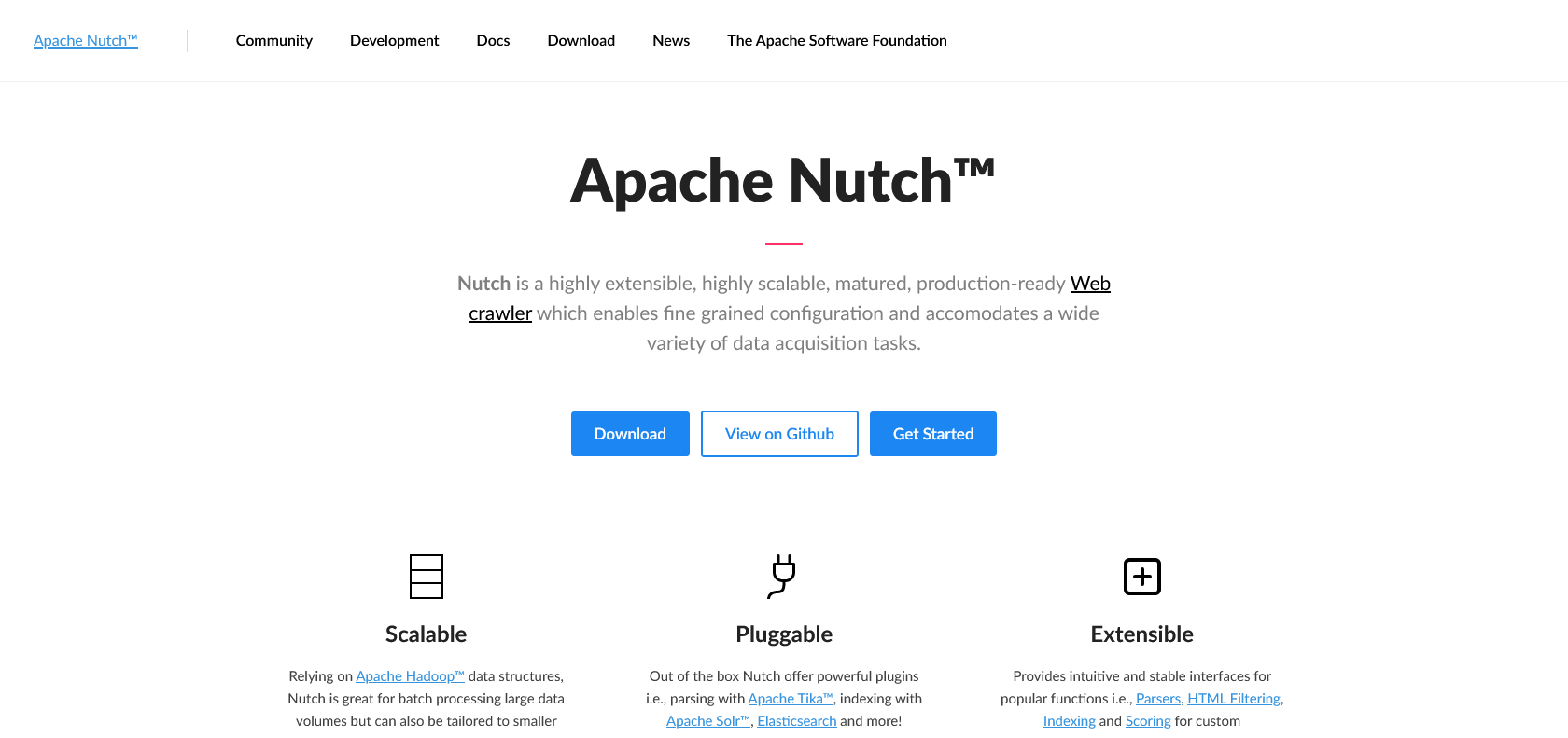 Screenshot of Apache Nutch Website