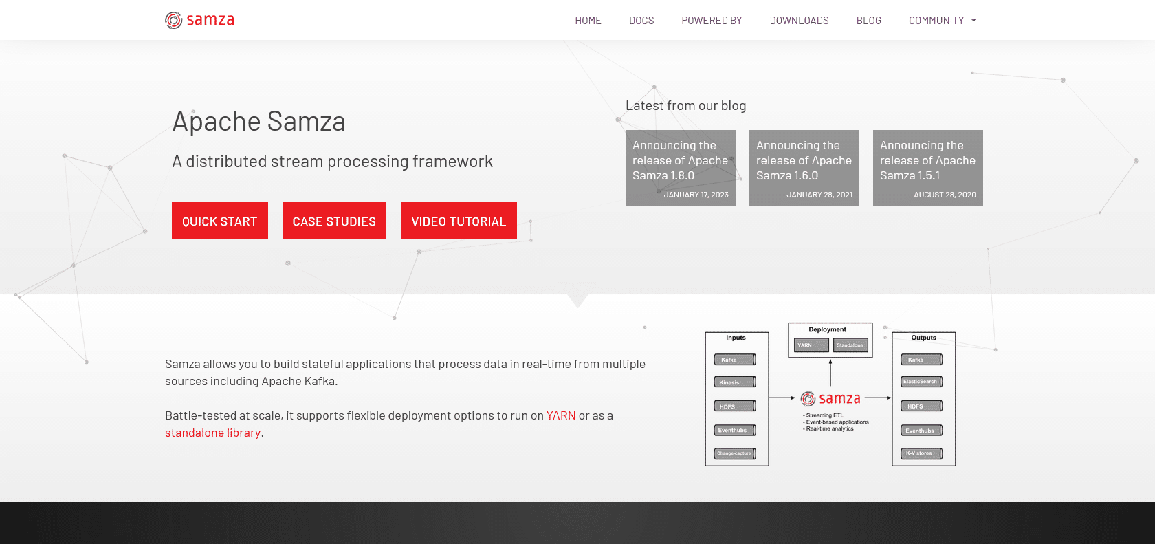 Screenshot of Apache Samza Website