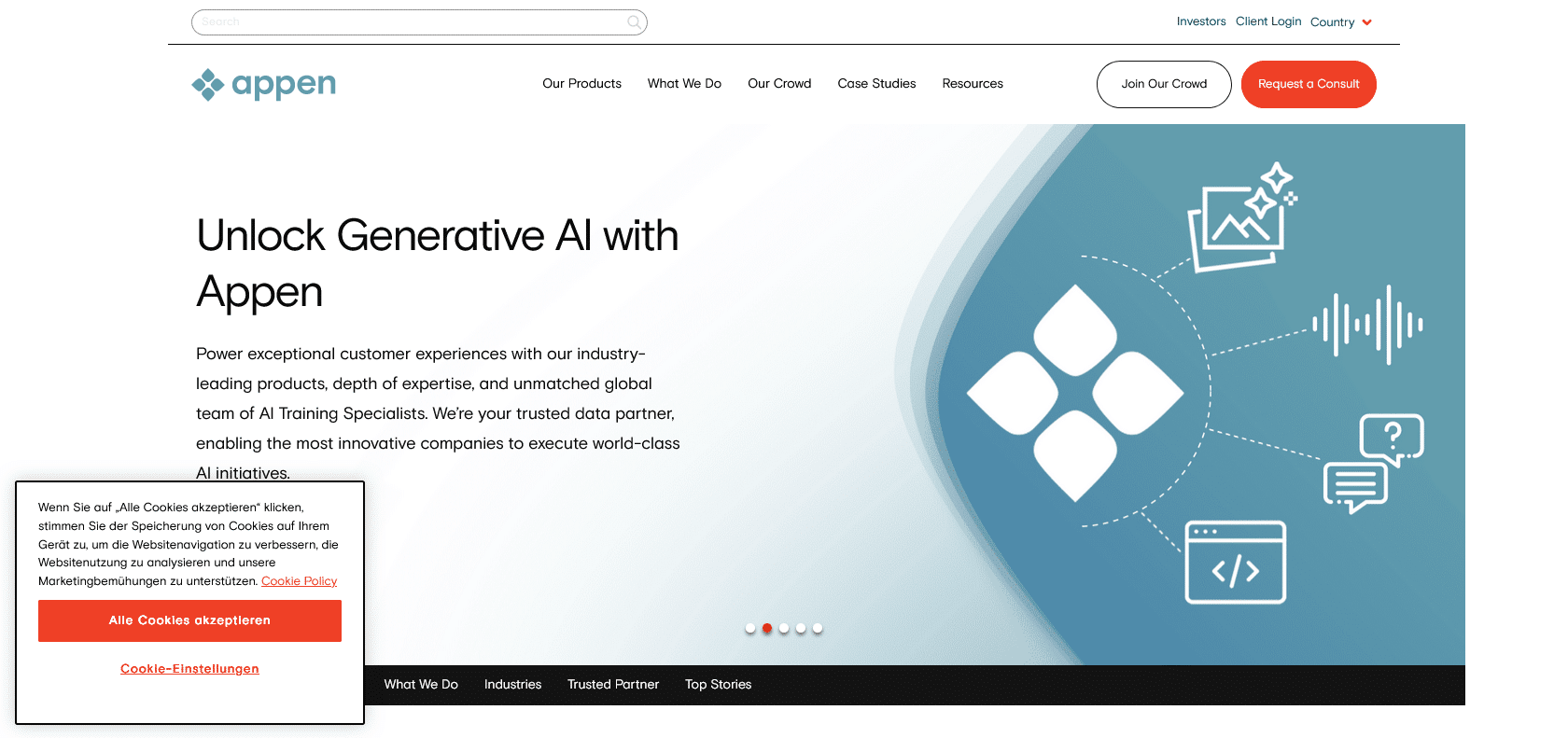 Screenshot of Appen Website