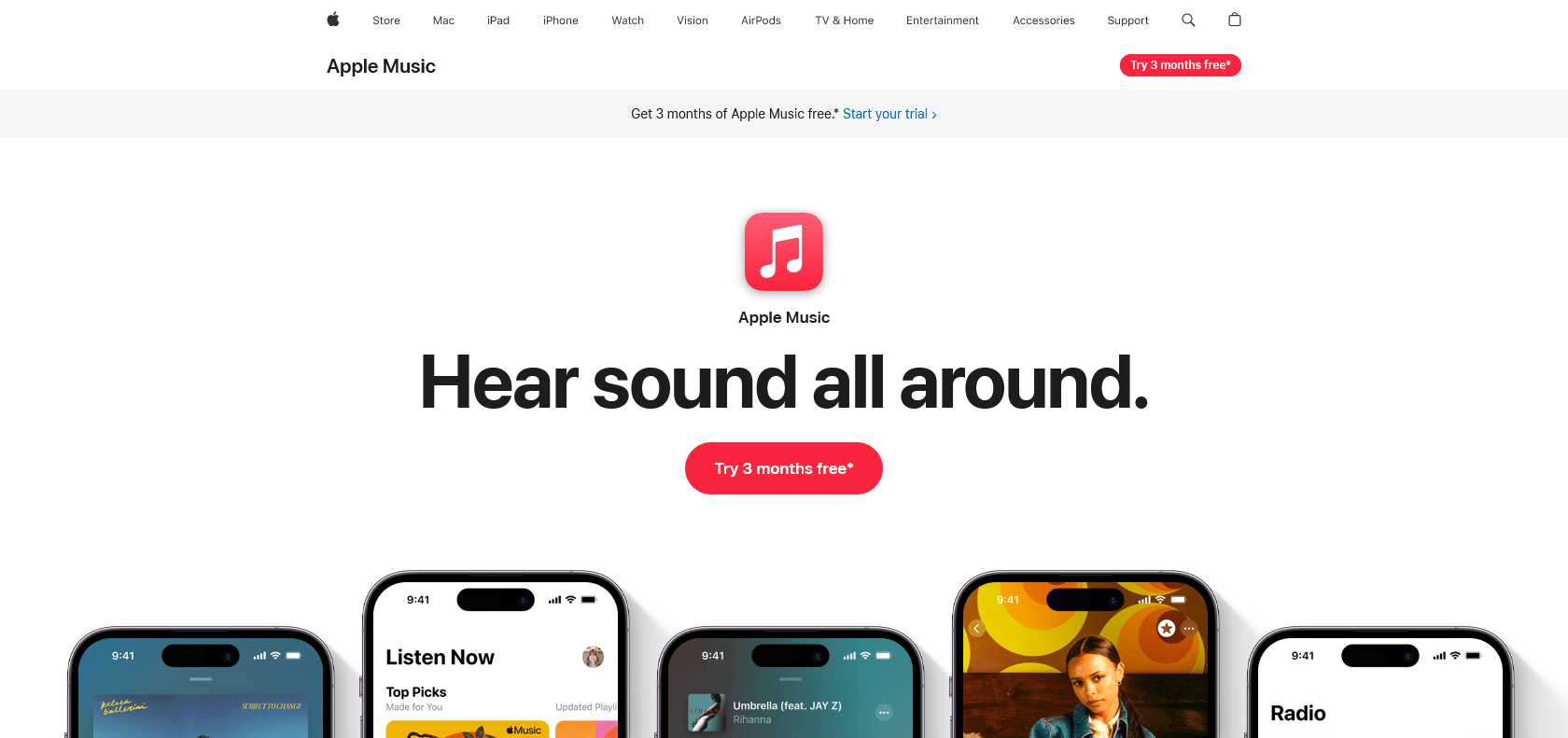 Screenshot of Apple Music Website