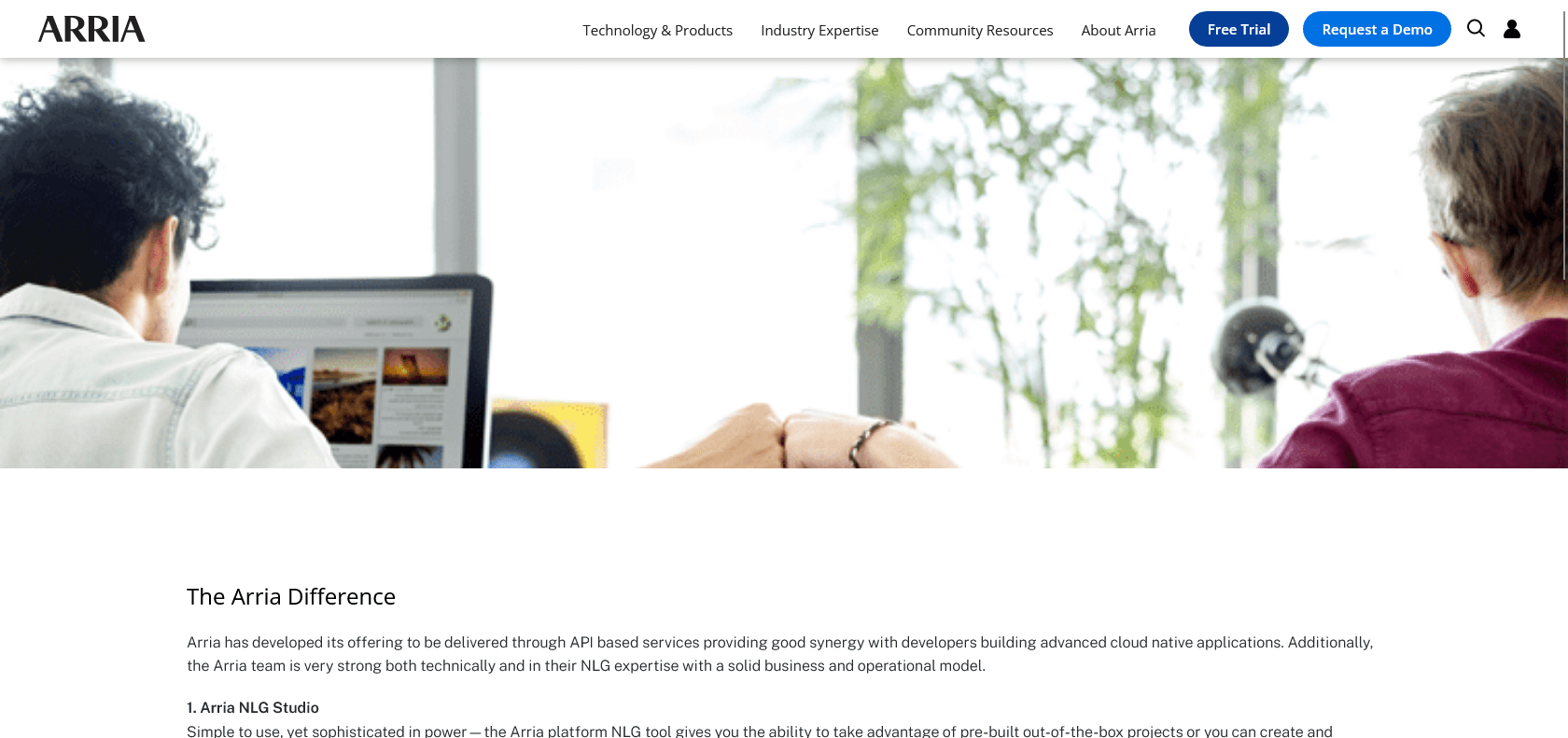 Screenshot of Arria NLG Website