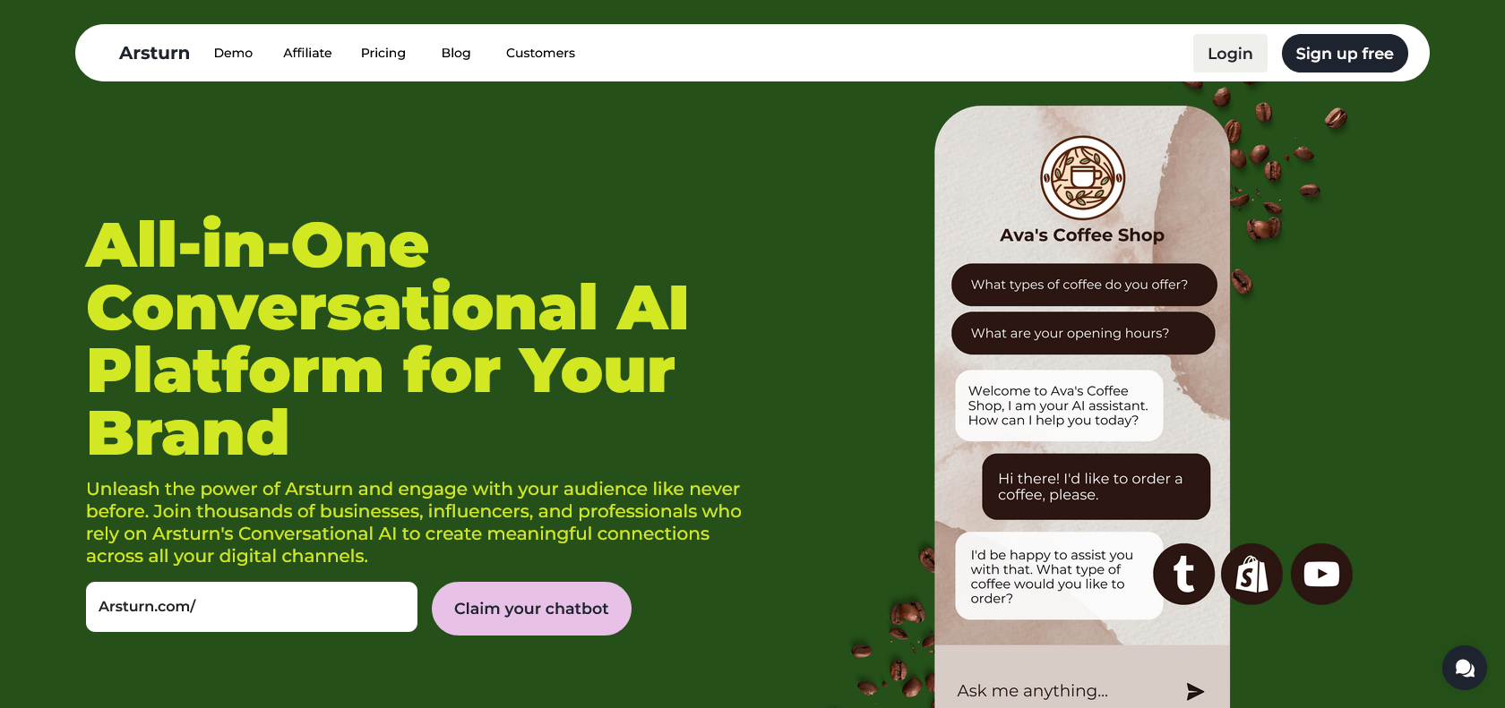 Screenshot of Arsturn AI Website