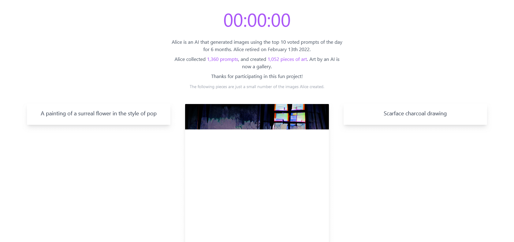 Screenshot of Art by an AI Website