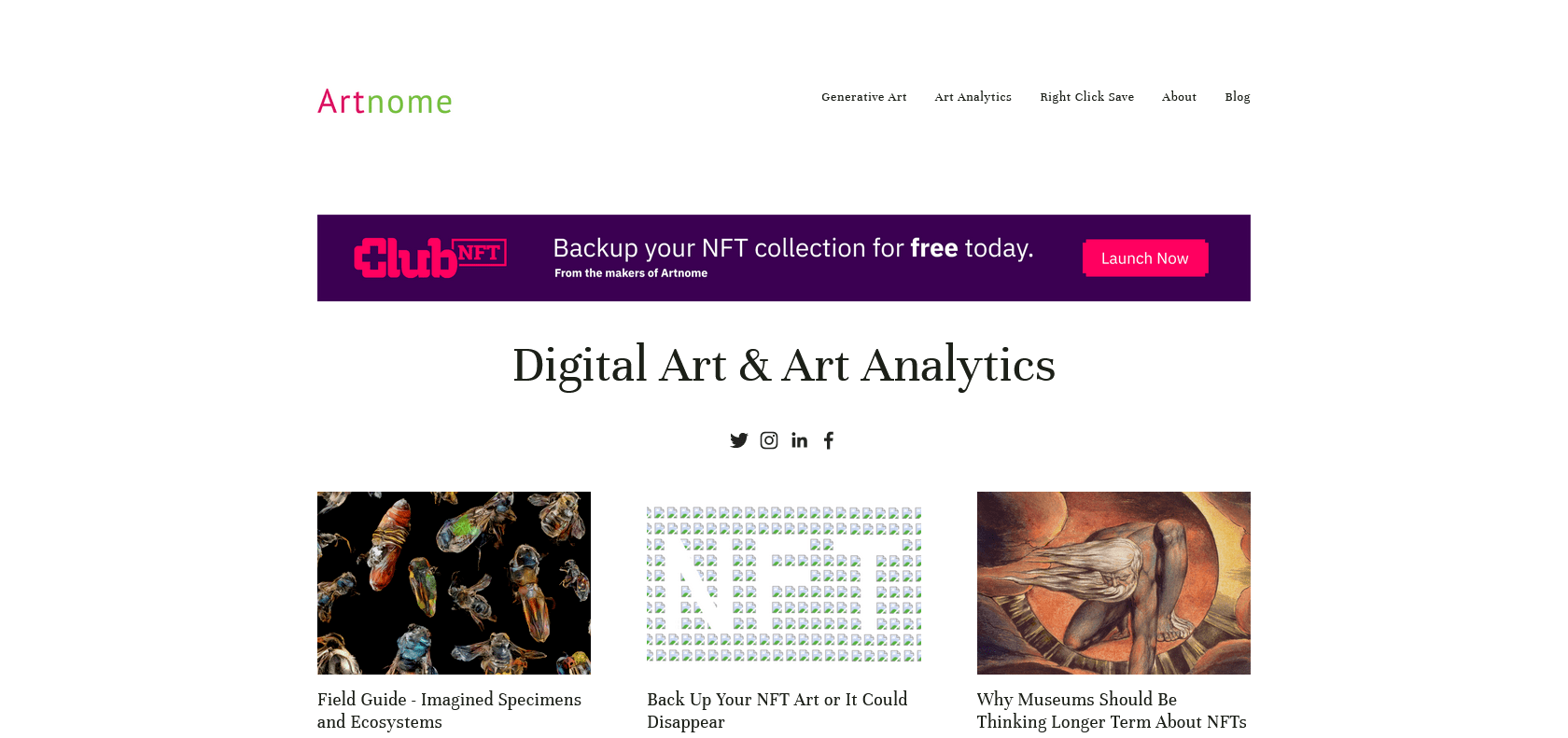 Screenshot of Artnome Website