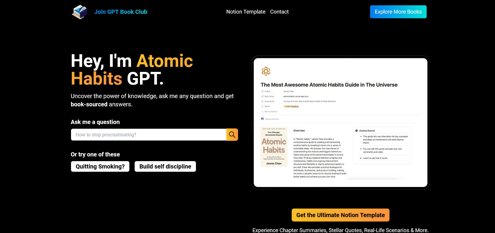 Atomic Habits GPT Automate, Track, and Measure Habits with Notion Mockup