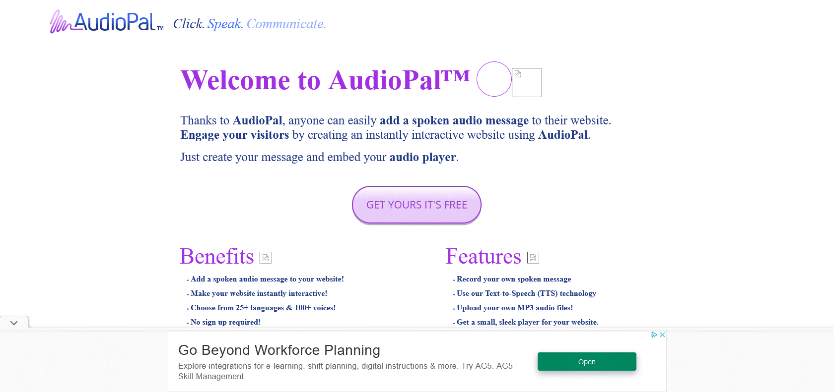 Screenshot of AudioPal Website