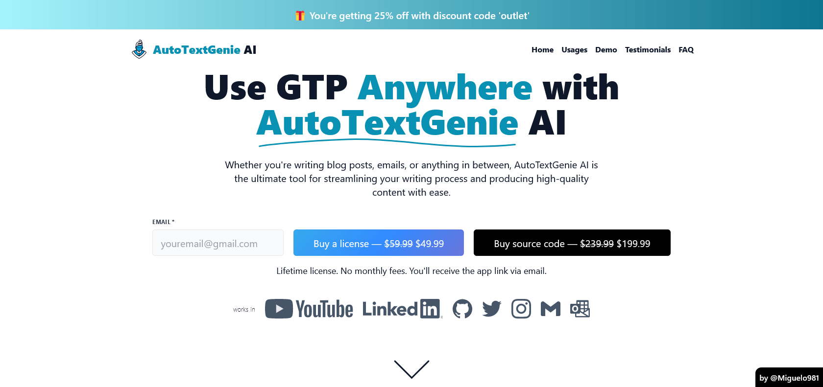 Screenshot of AutoTextGenie AI Website