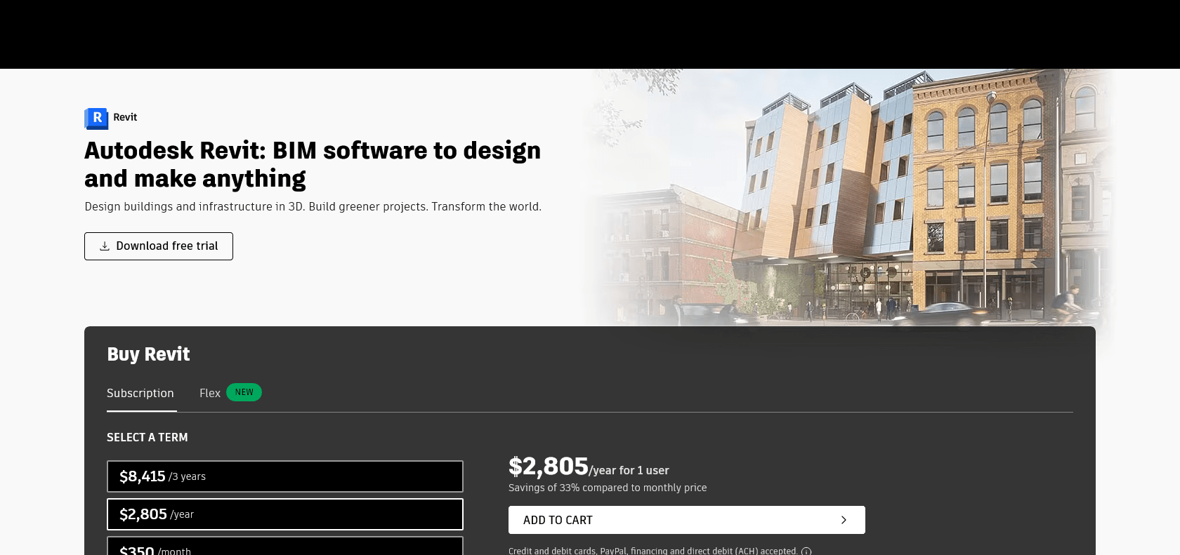 Screenshot of Autodesk Revit Website