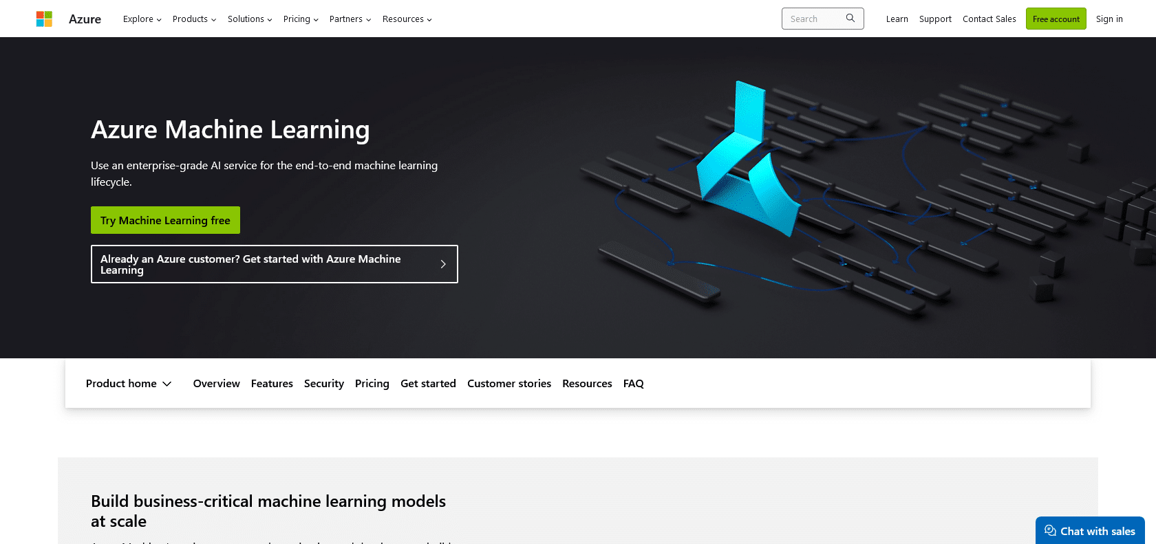 Screenshot of Azure Machine Learning Services Website