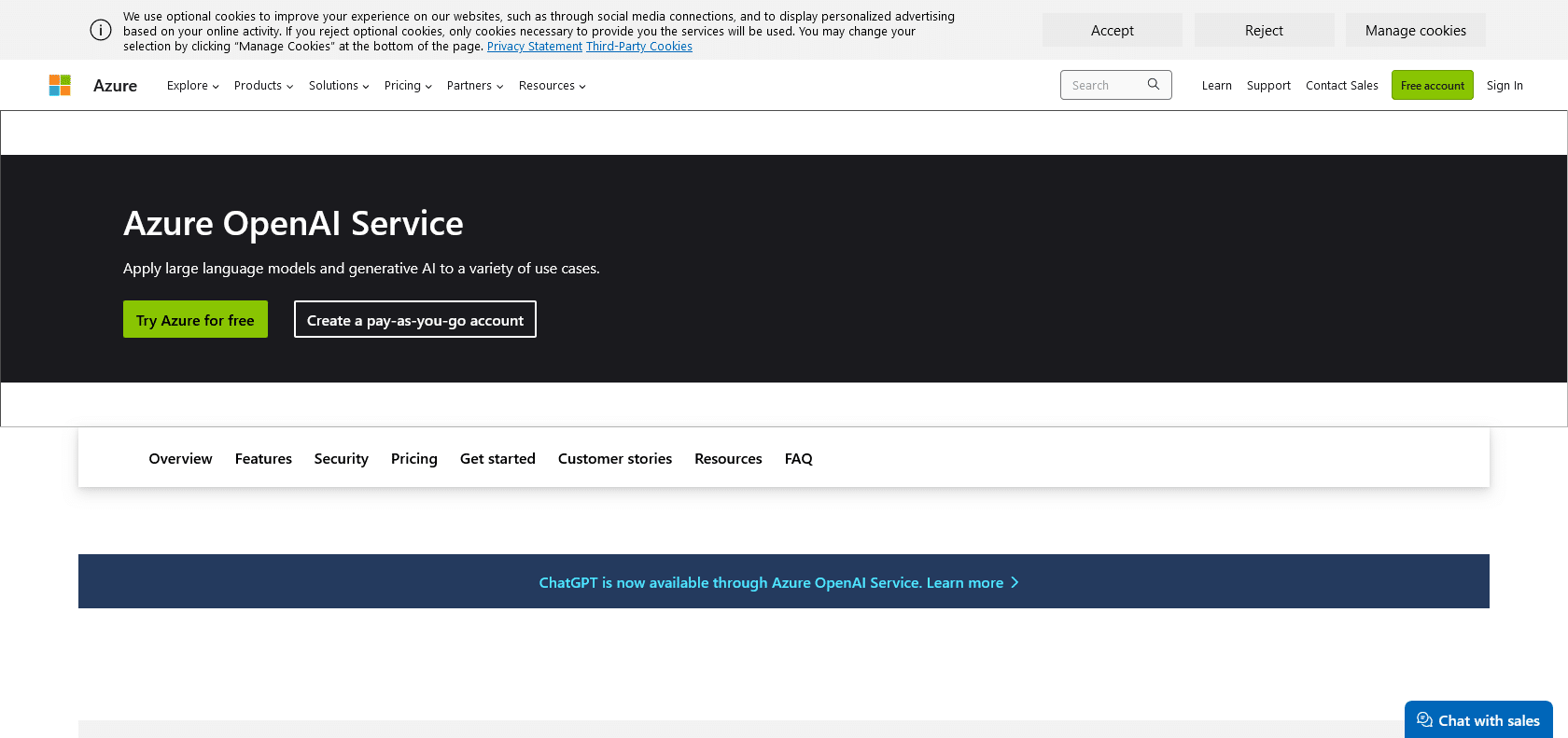 Screenshot of Azure OpenAI Service Website