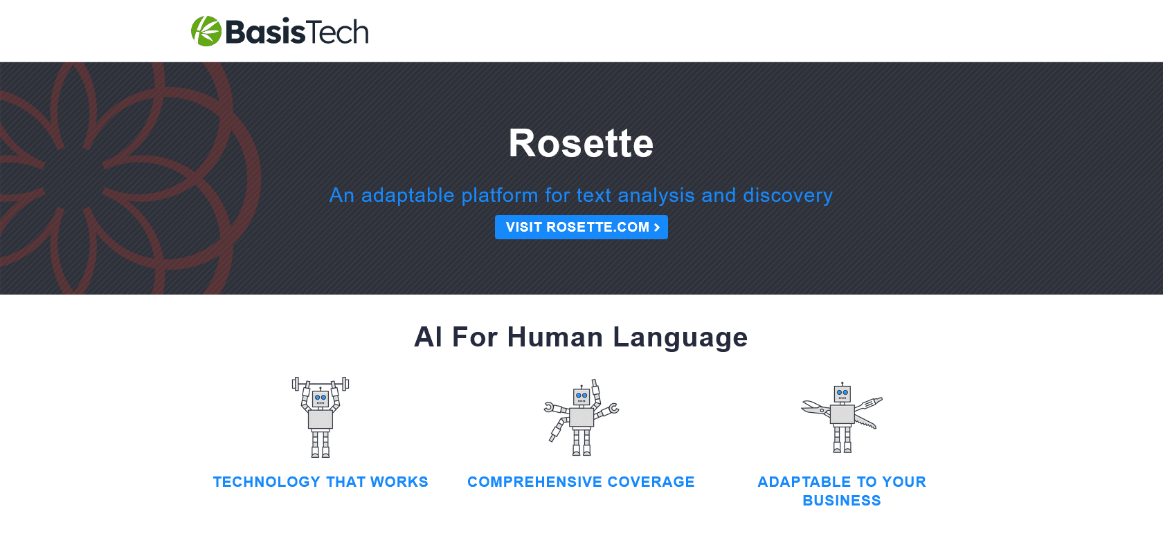 Screenshot of Basis Technology Rosette Website