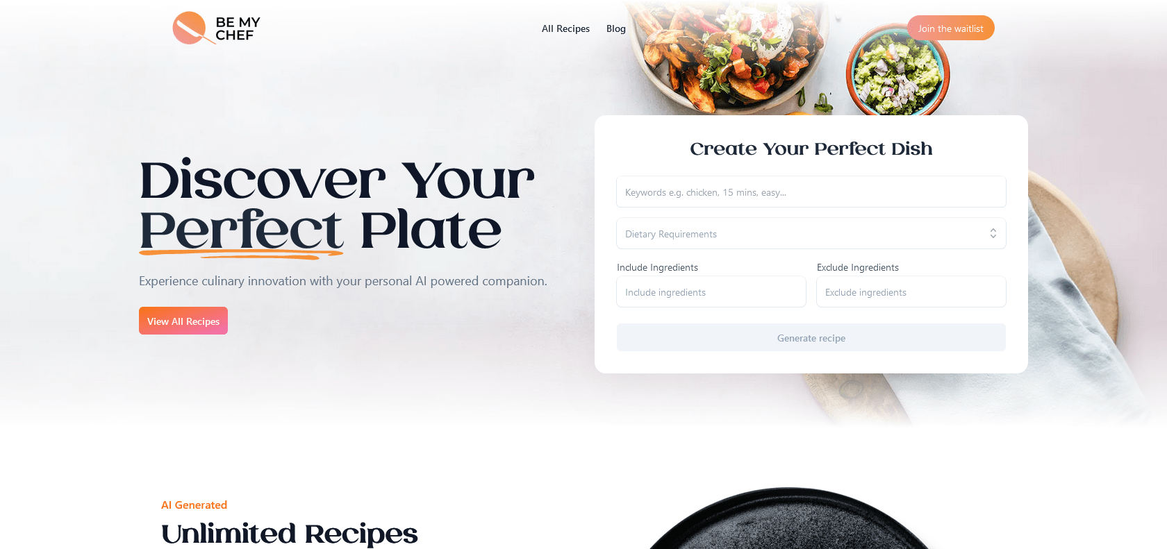 Screenshot of Be My Chef Website