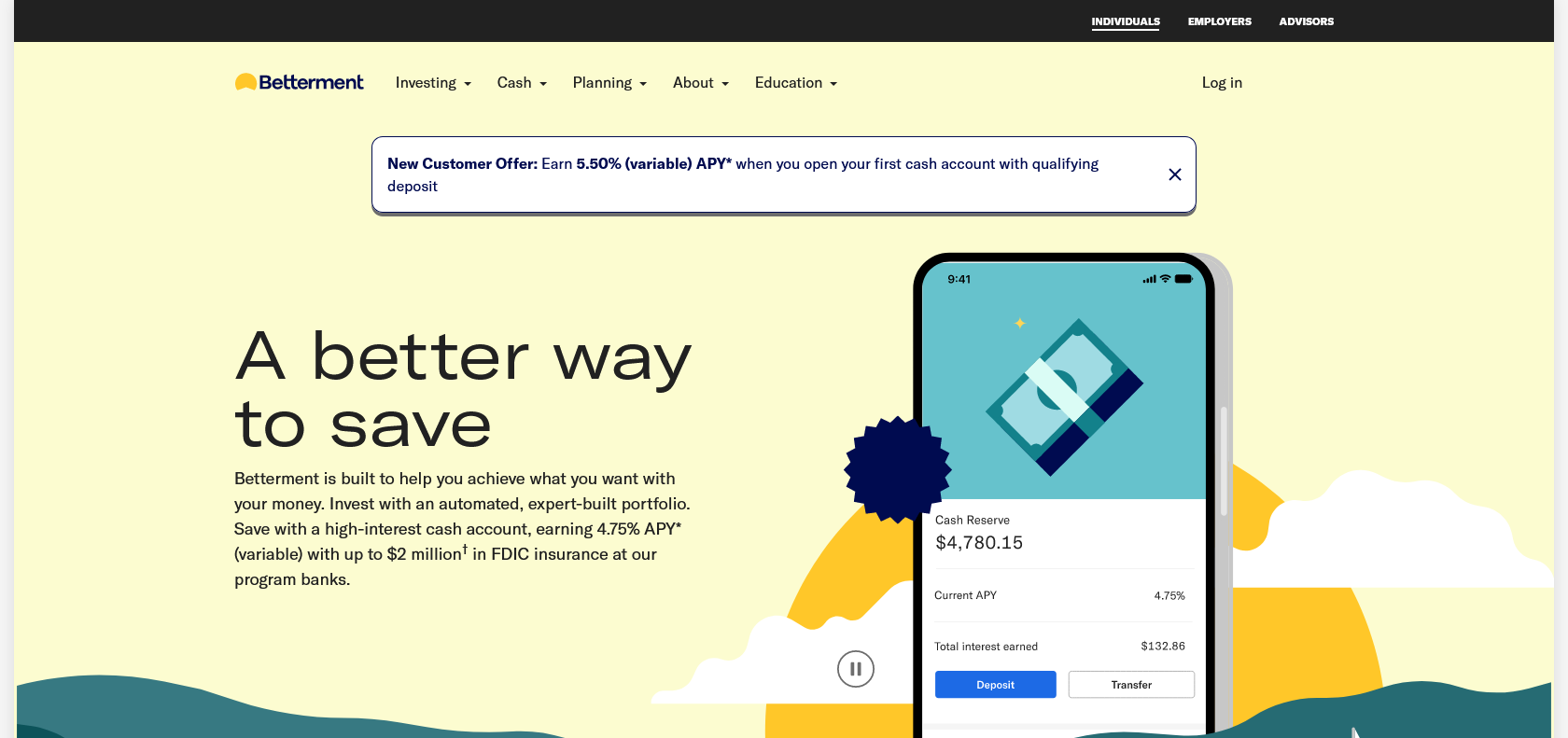 Screenshot of Betterment Website