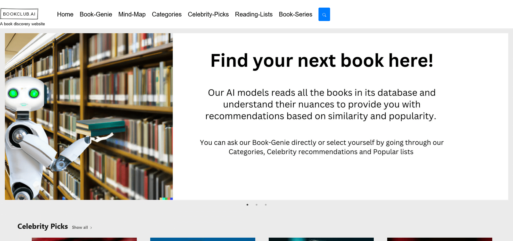 Screenshot of Bookclub Website